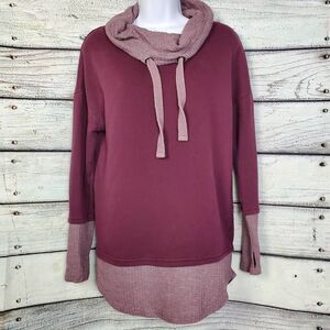 Maurices XS Maroon Cowl Neck Tunic Sweatshirt Color Block Thumb Hole Sleeves